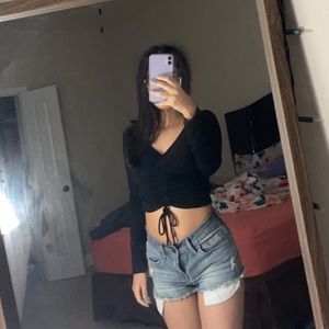 cropped long sleeve ruched top adjustable